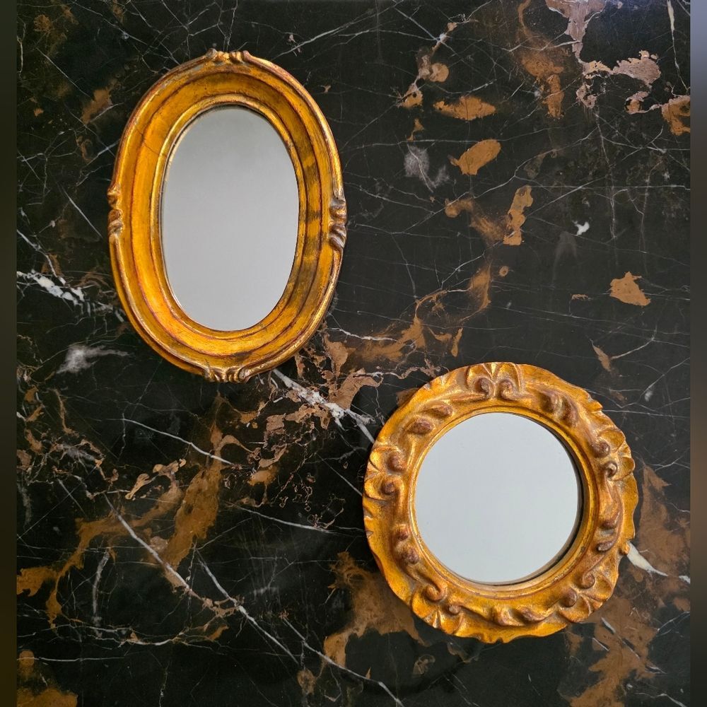 Baroque Rococo French Antique Neoclassical Style Mini Gold Mirror Set Of 2